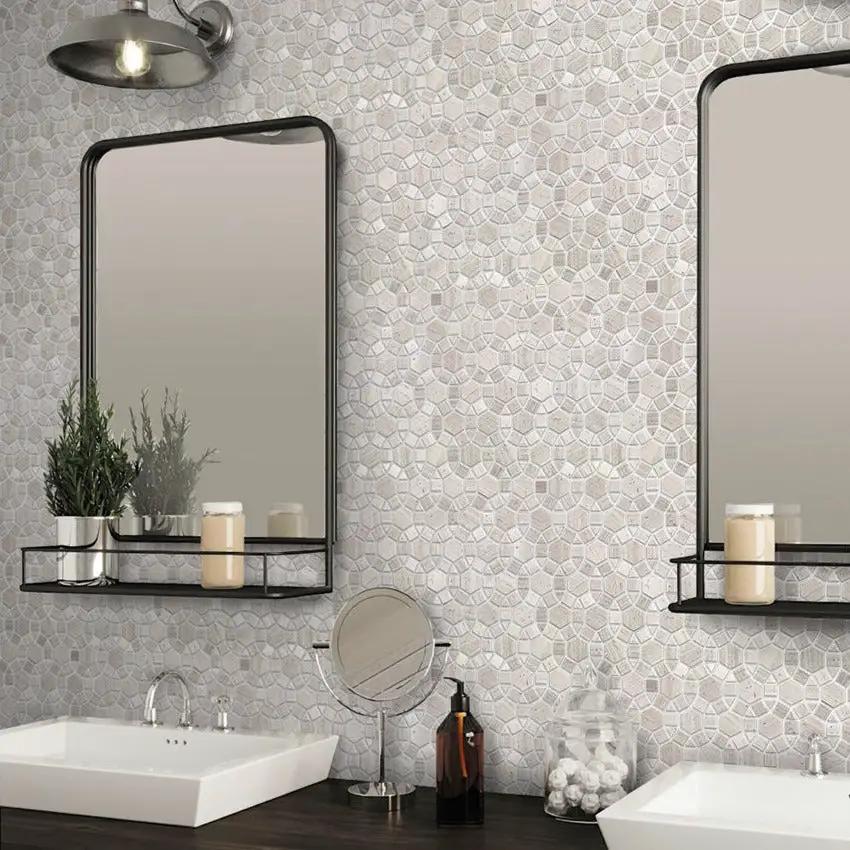 Wooden Beige 11x13 Polished Multi-shaped Marble Mosaic Tile (5 pack, 4.85 sq ft/case) by Apollo Tile