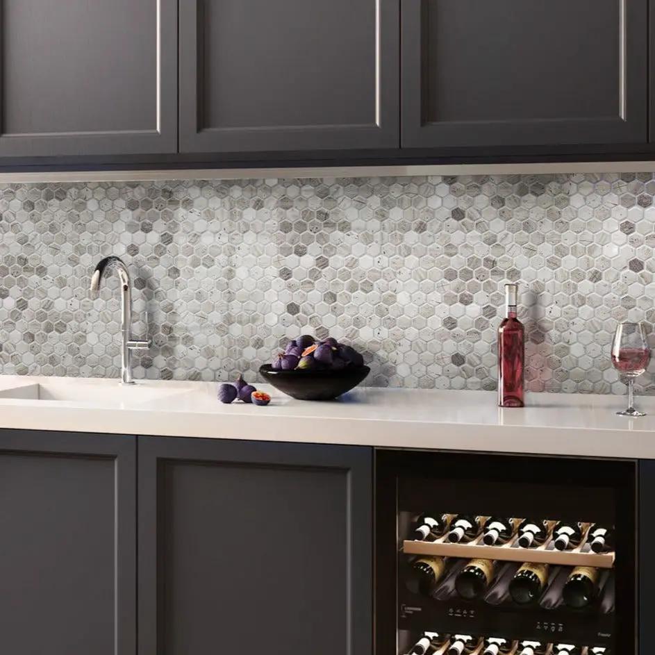 Wooden Grey 11x12 Polished Hexagon Marble Mosaic Tile (5 pack, 4.55 sq ft/case) by Apollo Tile