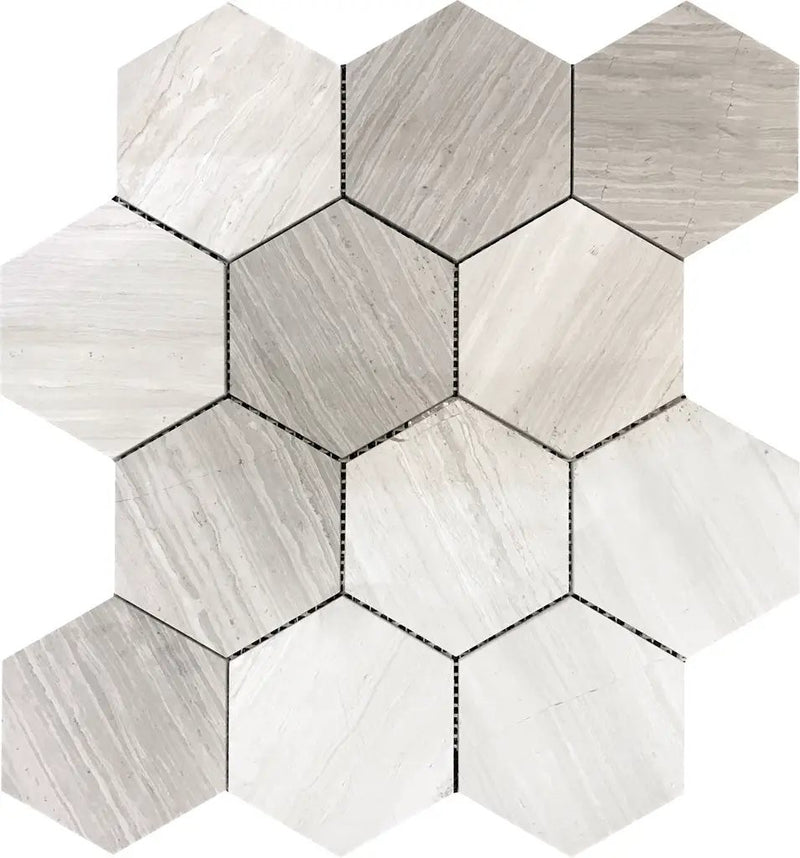 Wooden Beige 11x12 Polished Hexagon Marble Mosaic Tile (5 pack, 4.87 sq ft/case) by Apollo Tile