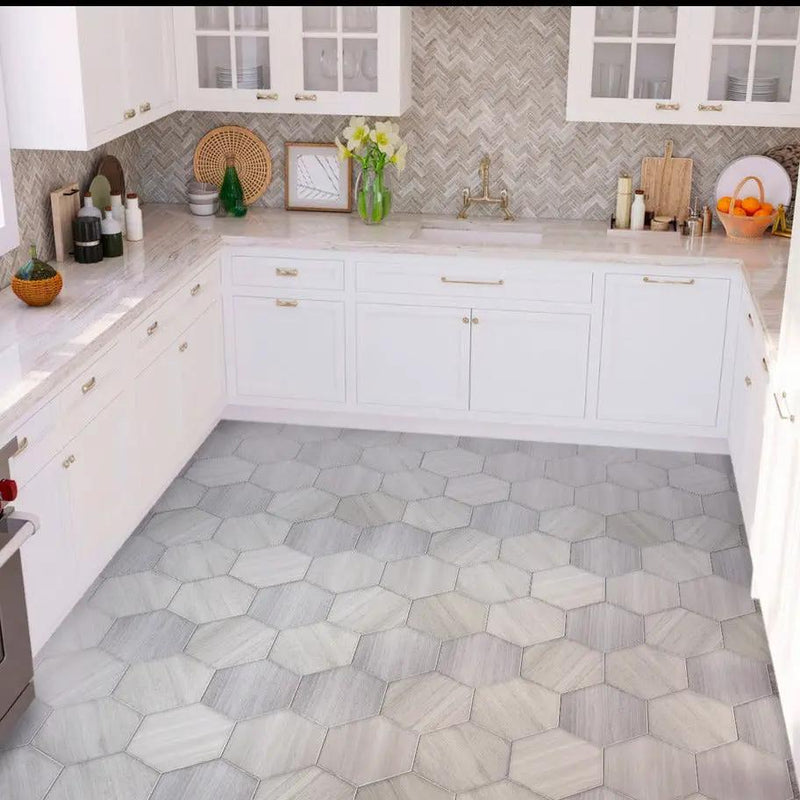 Wooden Grey 10x10 Honed Hexagon Marble Tile (5 pack, 2.95 sq ft/case) by Apollo Tile