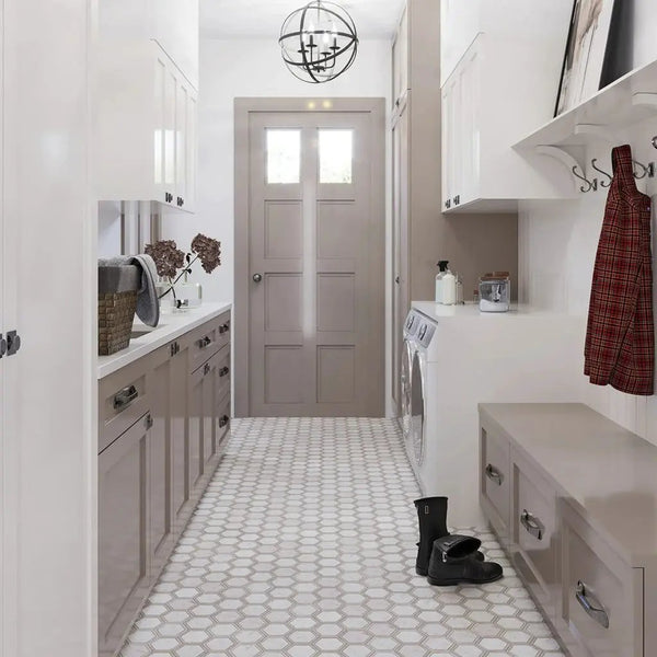 Bianco Carrara, Wooden Grey 12x14 Polished Hexagon Marble Mosaic Tile (5 pack, 5.48 sq ft/case)