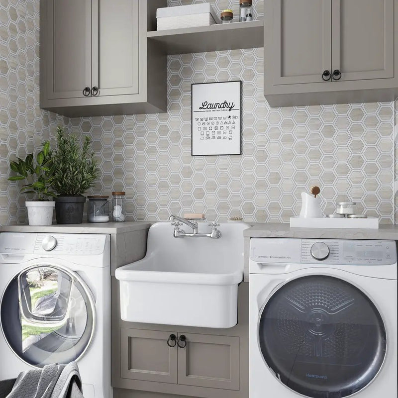 Wooden Grey, Bianco Carrara 12x14 Polished Hexagon Marble Mosaic Tile (5 pack, 5.48 sq ft/case) by Apollo Tile