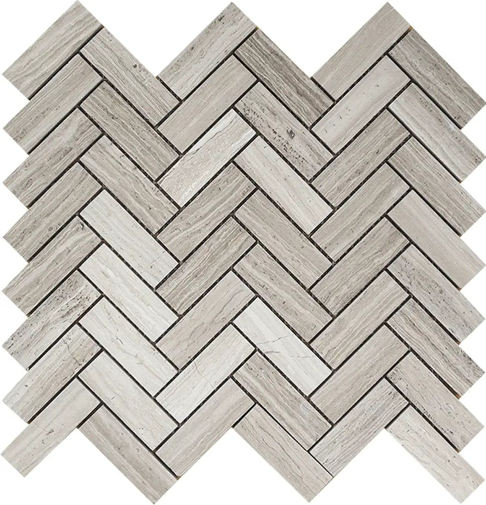 Wooden Grey 12x12 Polished Herringbone Marble Mosaic Tile (5 pack, 5.29 sq ft/case) by Apollo Tile