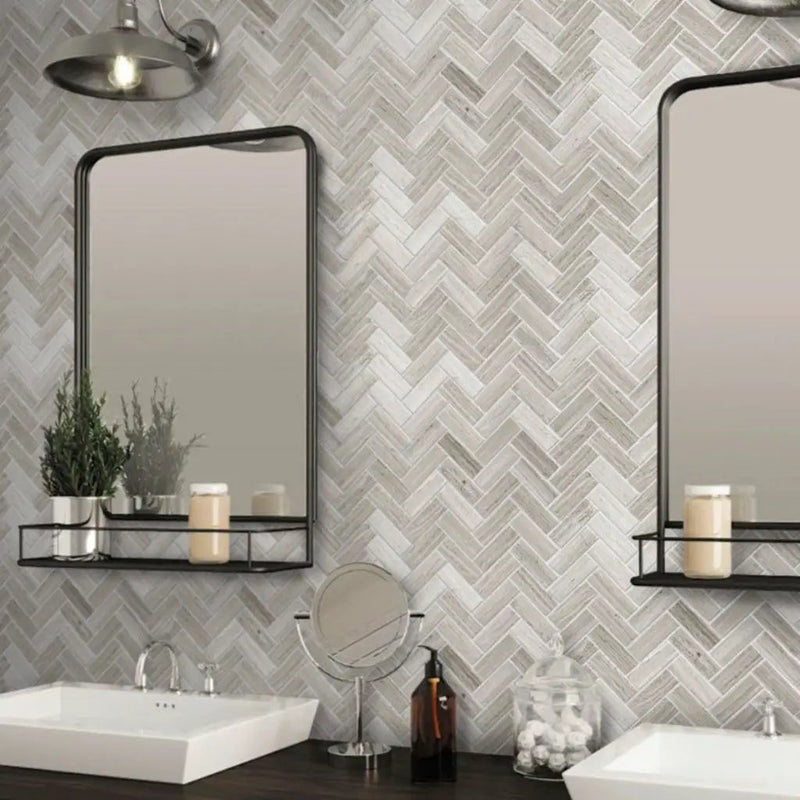 Wooden Grey 12x12 Polished Herringbone Marble Mosaic Tile (5 pack, 5.29 sq ft/case) by Apollo Tile