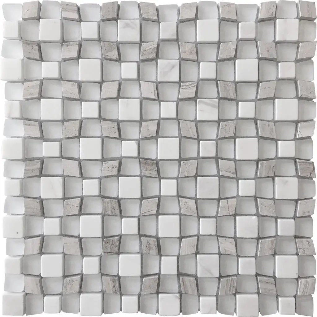 Wooden Grey, Asian White, Glass 11x11 Polished Multi-shaped Marble Mosaic Tile (5 pack, 4.43 sq ft/case) by Apollo Tile