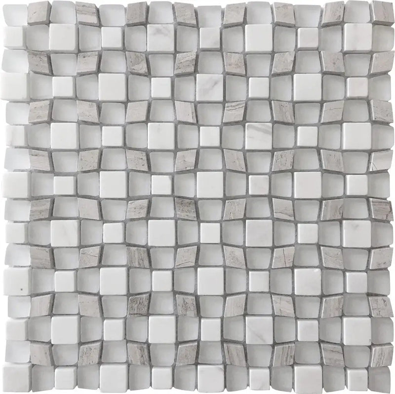 Wooden Grey, Asian White, Glass 11x11 Polished Multi-shaped Marble Mosaic Tile (5 pack, 4.43 sq ft/case) by Apollo Tile