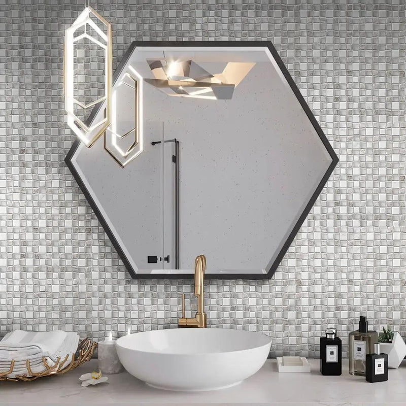 Wooden Grey, Asian White, Glass 11x11 Polished Multi-shaped Marble Mosaic Tile (5 pack, 4.43 sq ft/case) by Apollo Tile