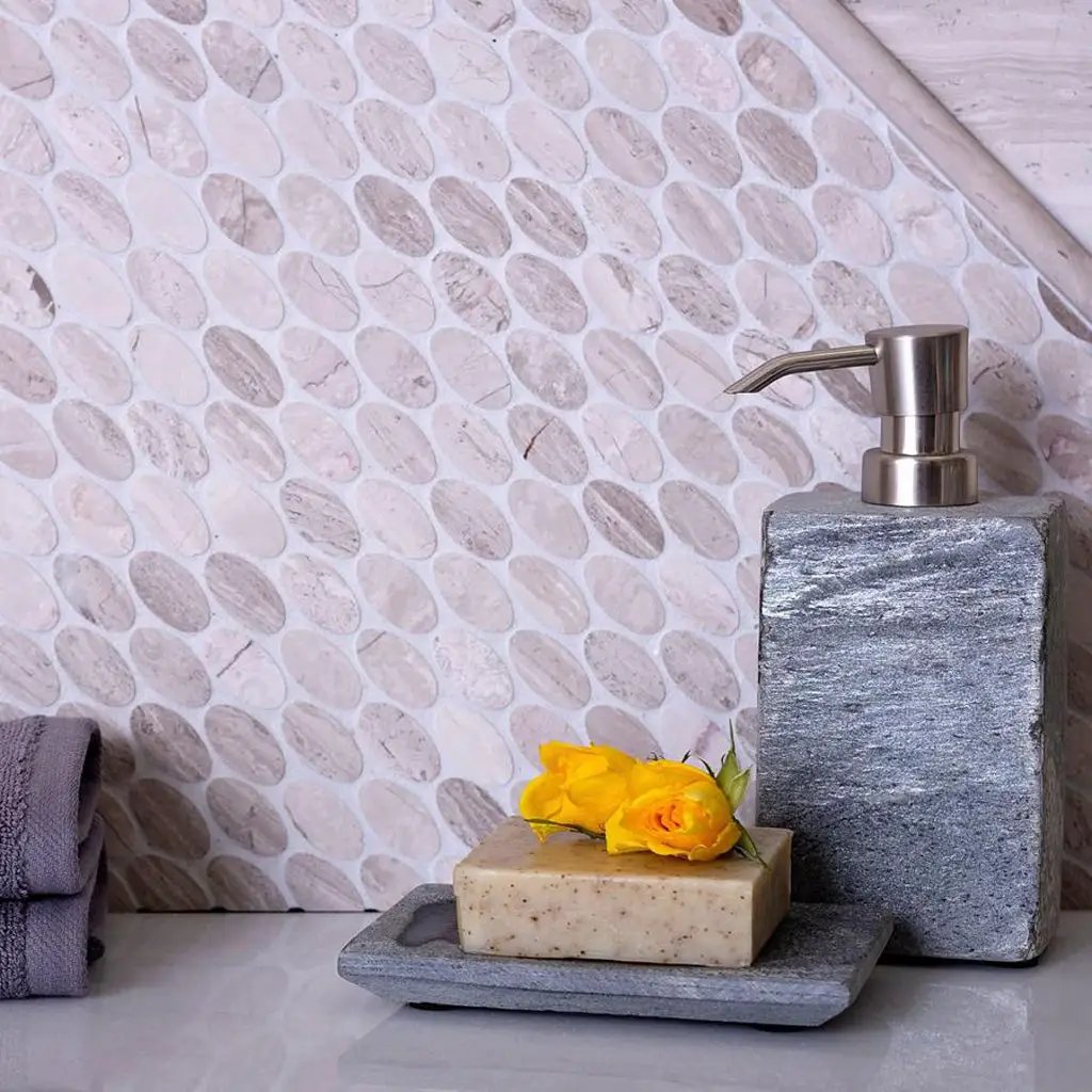 Wooden Beige 11x12 Polished Oval Marble Mosaic Tile (5 pack, 4.51 sq ft/case) by Apollo Tile