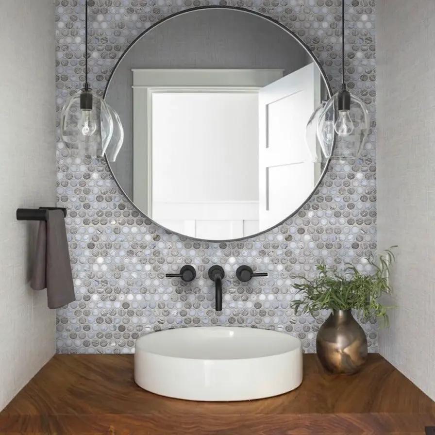 Wooden Grey Eastern White 11x12 Polished Penny Round Marble Mosaic Tile (5 pack, 4.83 sq ft/case) by Apollo Tile