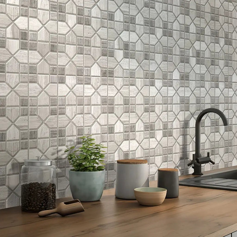 Wooden Beige Light Dark 12x12 Polished Hexagon Marble Mosaic Tile (5 pack, 5 sq ft/case) by Apollo Tile