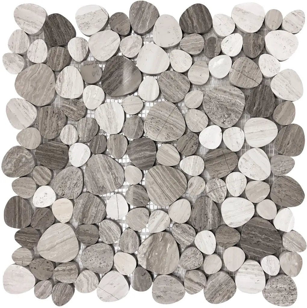 Wooden Grey 12x12 Polished Multi-shaped Marble Mosaic Tile (5 pack, 5.08 sq ft/case) by Apollo Tile