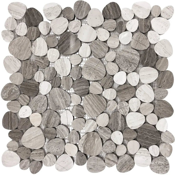 Wooden Grey 12x12 Polished Multi-shaped Marble Mosaic Tile (5 pack, 5.08 sq ft/case), photo 2 of 2