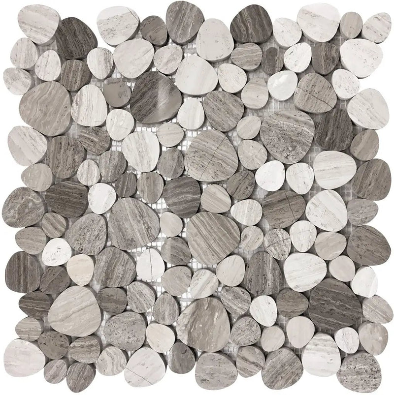 Wooden Grey 12x12 Polished Multi-shaped Marble Mosaic Tile (5 pack, 5.08 sq ft/case) by Apollo Tile