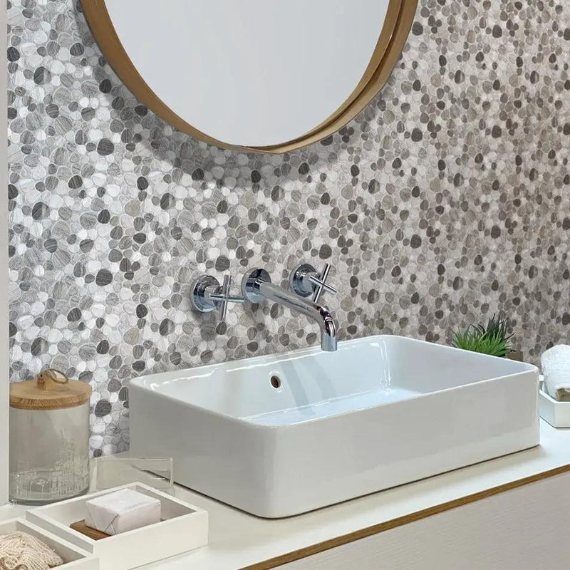 Wooden Grey 12x12 Polished Multi-shaped Marble Mosaic Tile (5 pack, 5.08 sq ft/case) by Apollo Tile