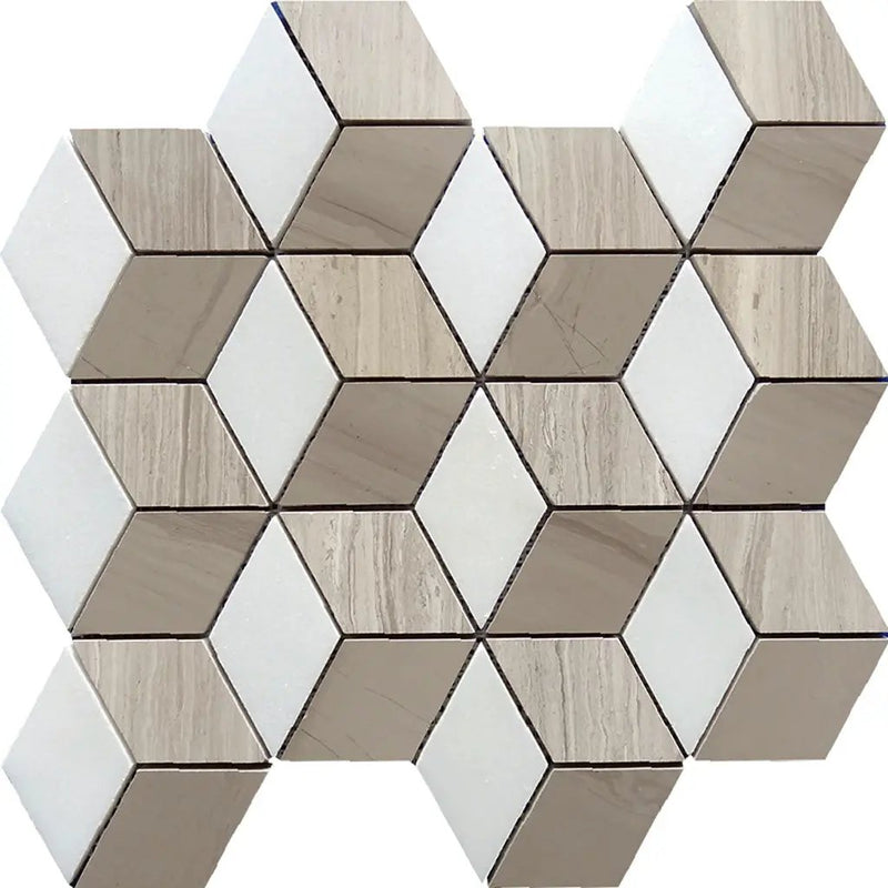 Thassos White Wooden Beige Athens Grey 12x14 Polished Hexagon Marble Mosaic Tile (5 pack, 5.525 sq ft/case) by Apollo Tile