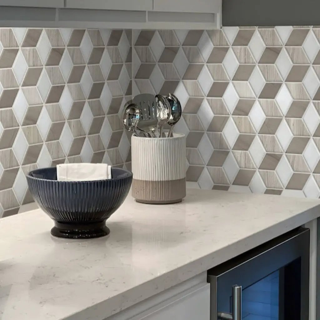 Thassos White Wooden Beige Athens Grey 12x14 Polished Hexagon Marble Mosaic Tile (5 pack, 5.525 sq ft/case) by Apollo Tile