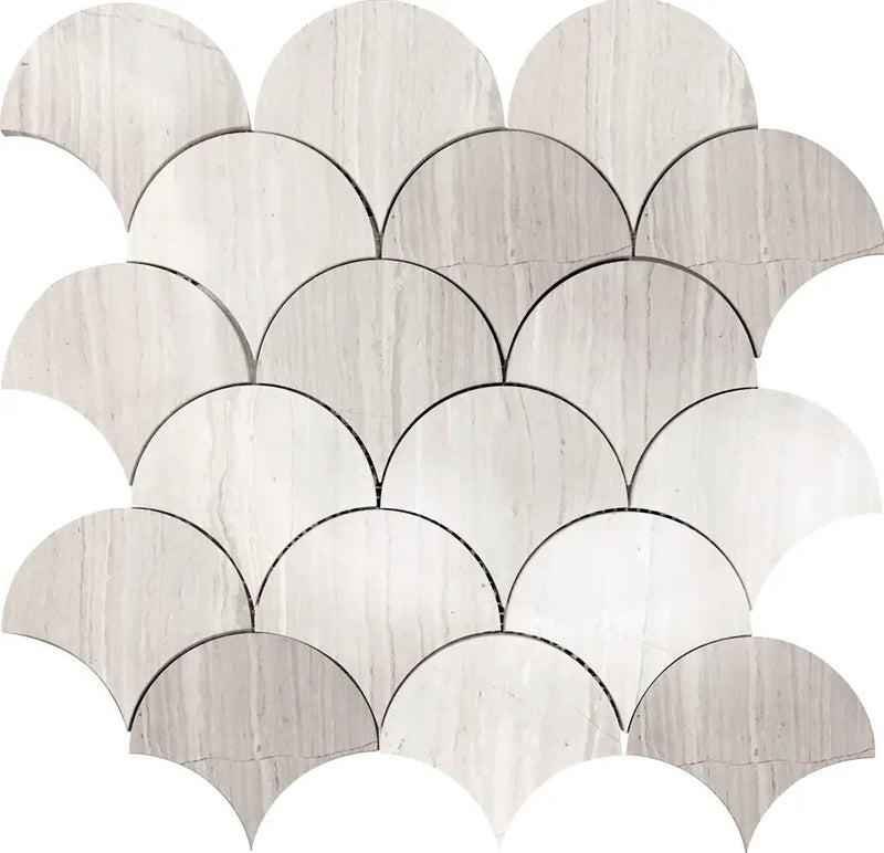 Wooden Grey 12x12 Polished Semicircular Marble Mosaic Tile (5 pack, 4.83 sq ft/case) by Apollo Tile