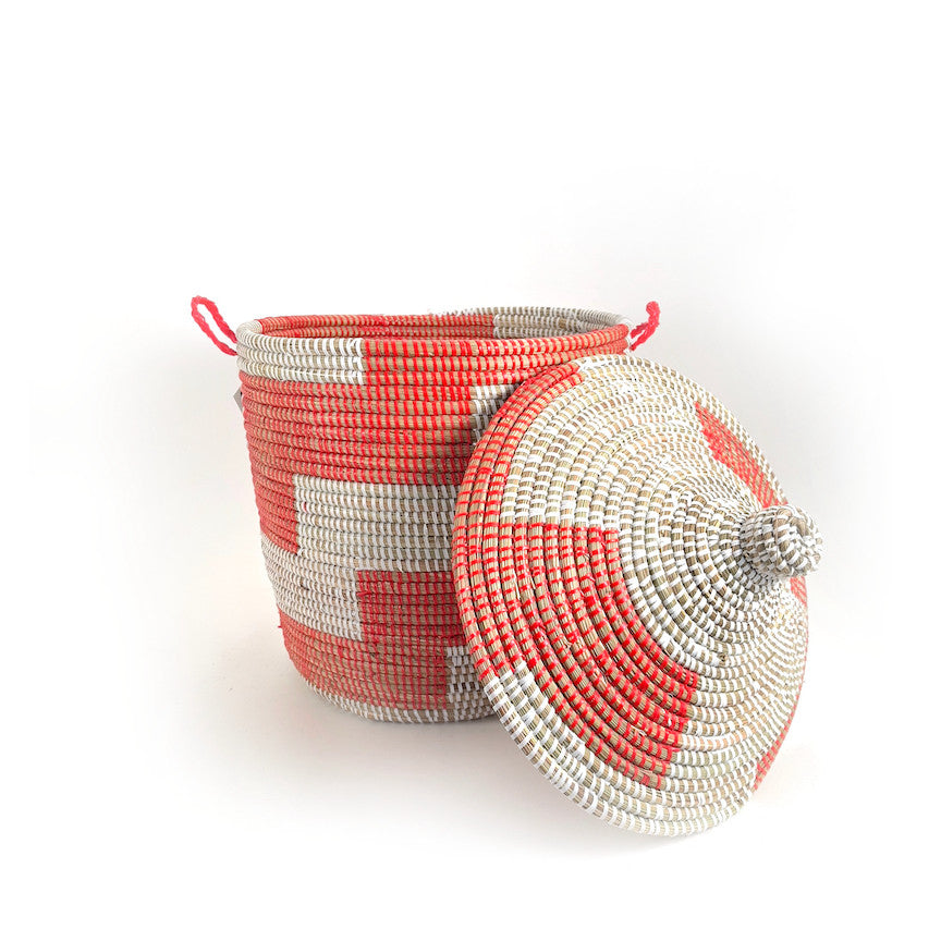 Red and White Stripe Woven Basket - Medium, photo 2 of 6