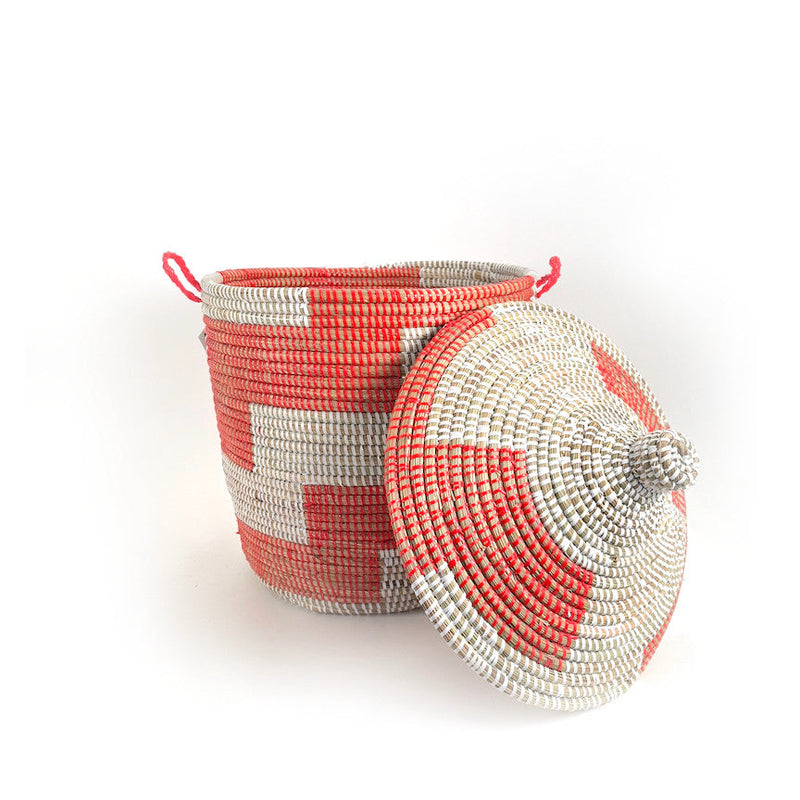 Red and White Stripe Woven Basket - Medium, photo 2 of 6