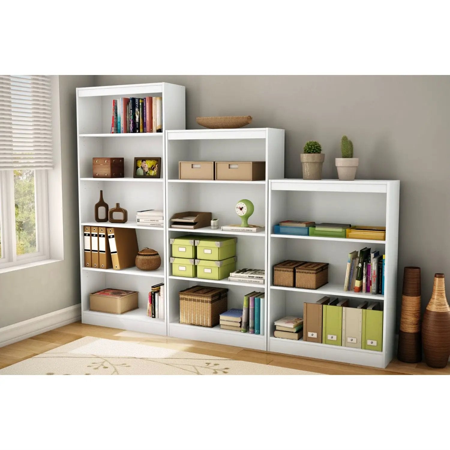 White 4-Shelf Bookcase with 2 Adjustable Shelves by HomePacific