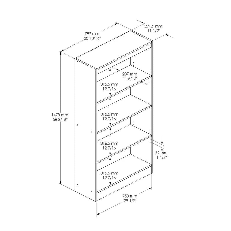 White 4-Shelf Bookcase with 2 Adjustable Shelves by HomePacific