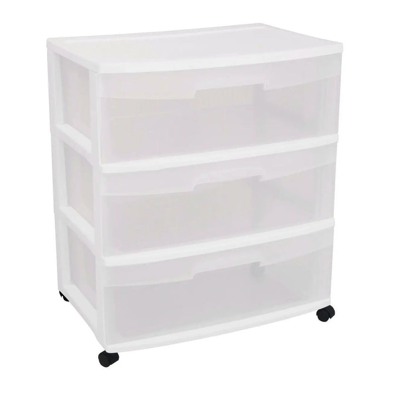 Mobile 3-Drawer Storage Cart Wardrobe Home Storage Cabinet in Clear White by HomePacific