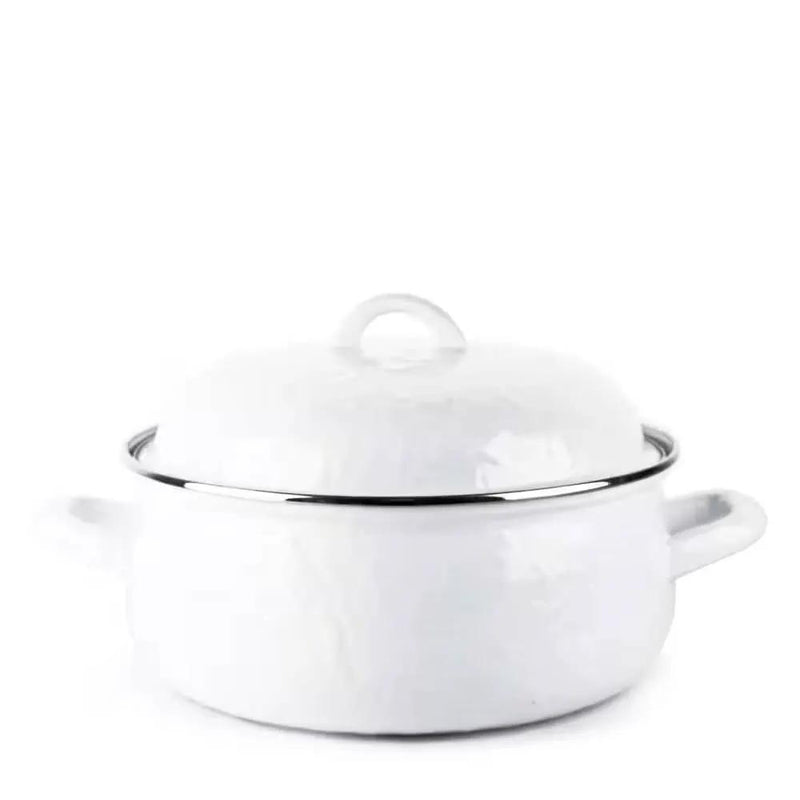 4-Quart White Porcelain-Coated Steel Dutch Oven w/ Lid and Stainless Steel Trim by HomePacific