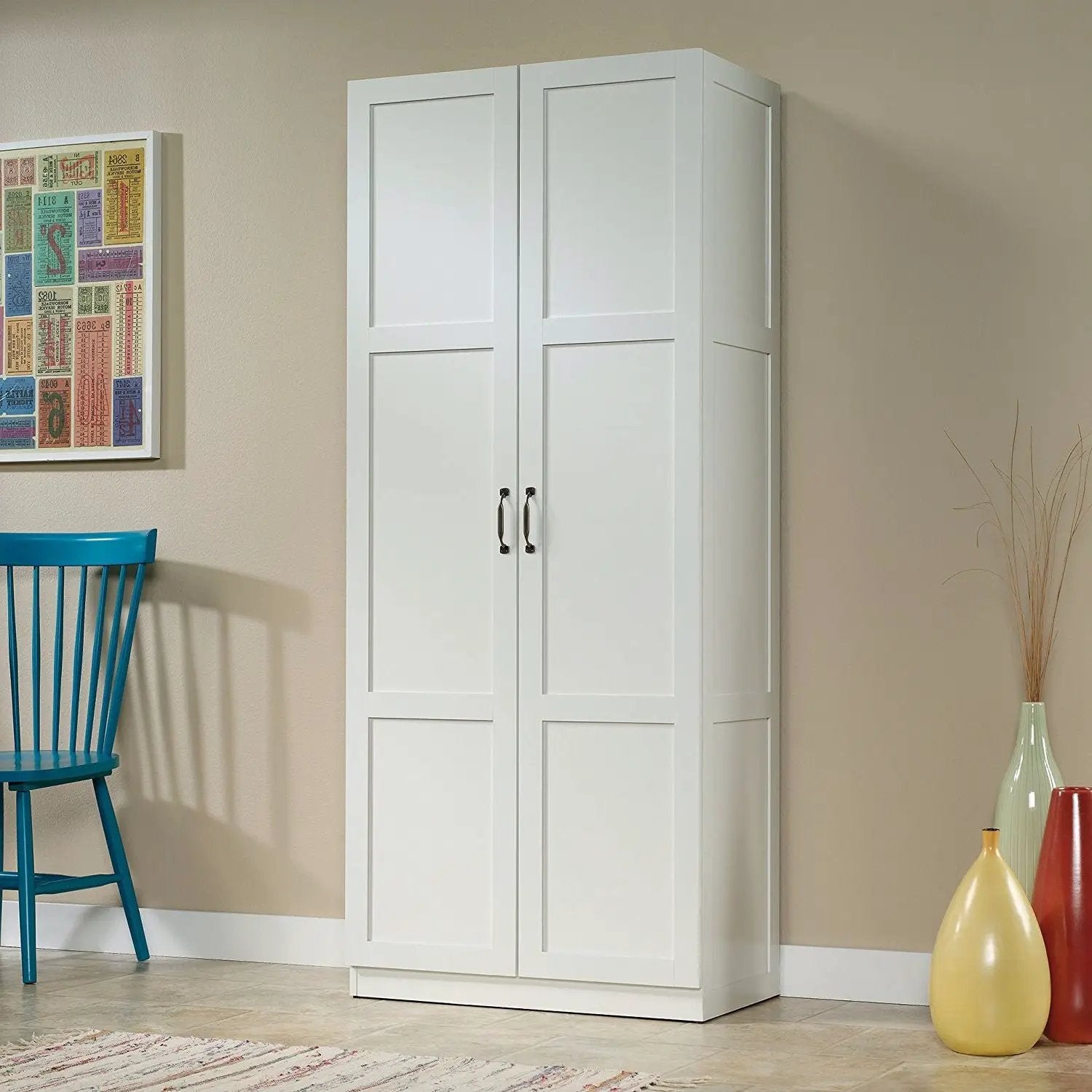 White Wardrobe Storage Cabinet with 4 Shelves and Panel Doors by HomePacific
