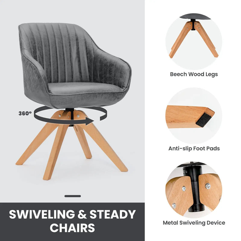 Modern Leathaire Set of 2 Swivel Accent Chair with Beech Wood Legs by DirectDeals