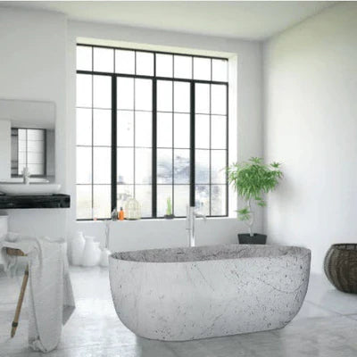 Statuario White Marble Bathtub Hand-carved from Solid Marble Block (W)32" (L)67" (H)20" by GobekDesign