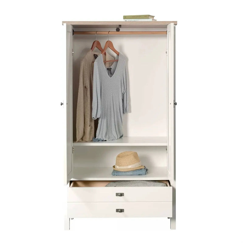 Farmhouse Bedroom Armoire Cabinet w/ Bottom Storage Drawer in White Wood Finish by HomePacific