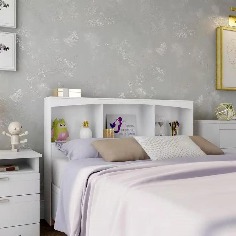 Full size Modern Farmhouse Bookcase Headboard in White Wood Finish by HomePacific