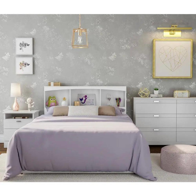 Full size Modern Farmhouse Bookcase Headboard in White Wood Finish by HomePacific