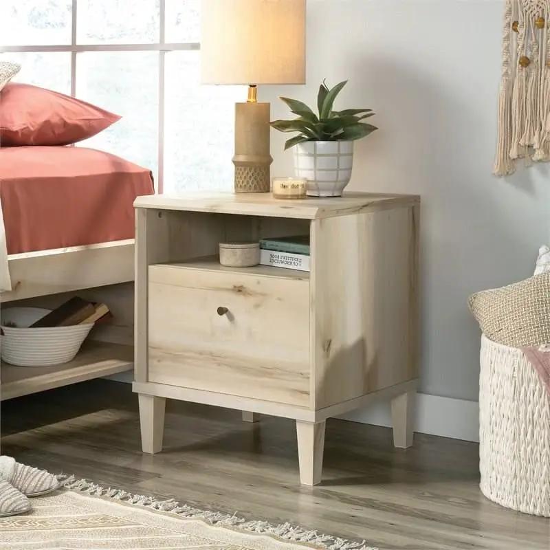 Light Maple Wood Farmhouse Style 1-Drawer Nightstand with Open Shelf by HomePacific
