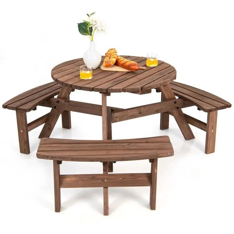Solid Cedar Wood Outdoor Picnic Table with 3 Benches Patio Garden Dining Set by HomePacific