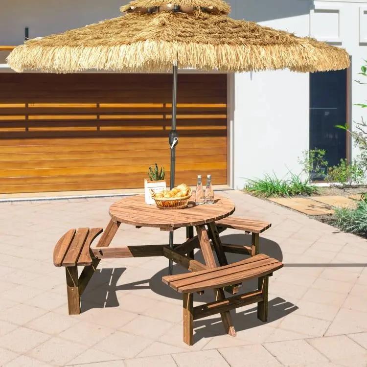 Solid Cedar Wood Outdoor Picnic Table with 3 Benches Patio Garden Dining Set by HomePacific