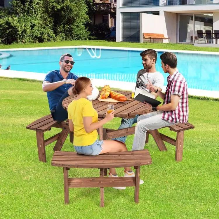 Solid Cedar Wood Outdoor Picnic Table with 3 Benches Patio Garden Dining Set by HomePacific