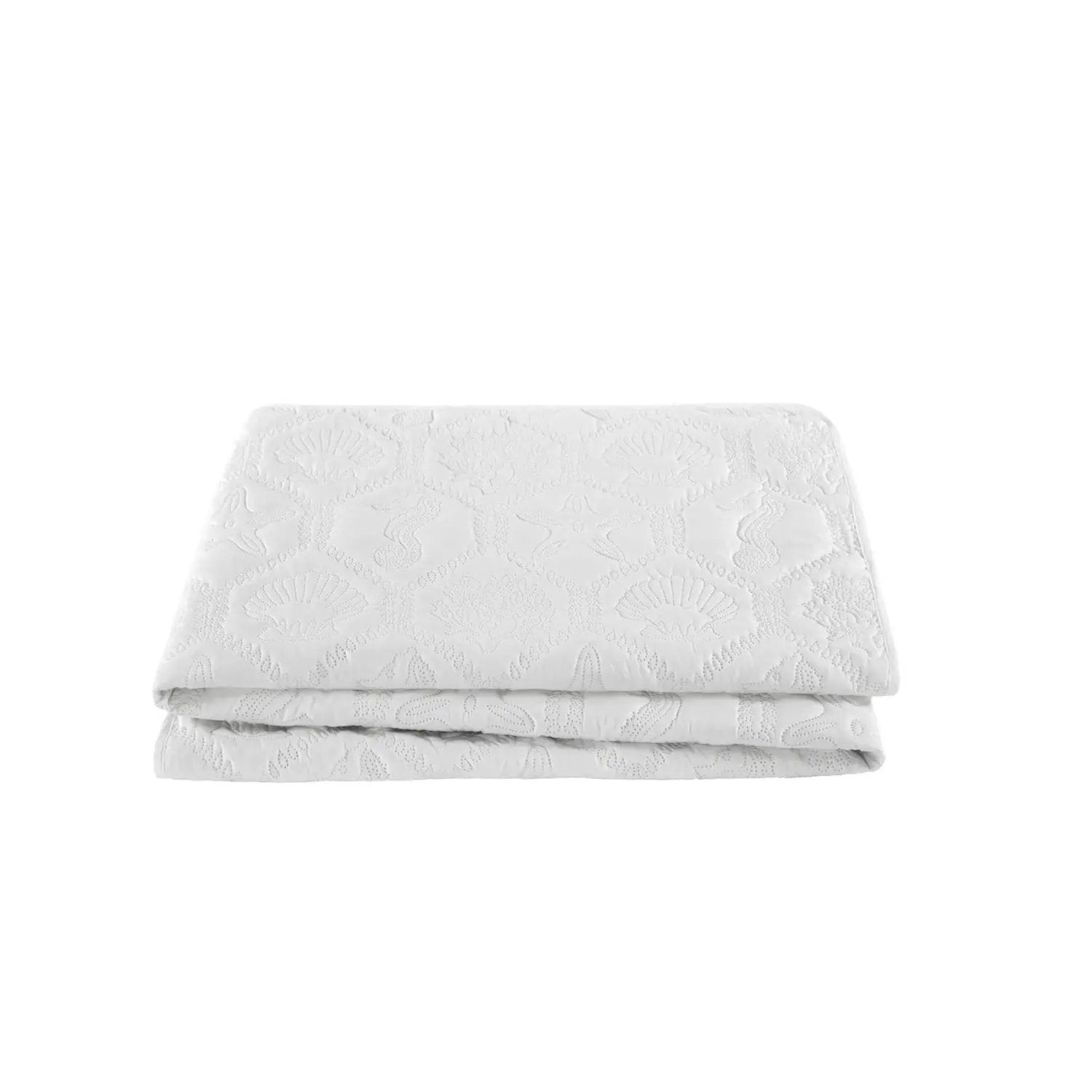 Queen size Coastal Beach Seashells Starfish Sea Horse White 3-Piece Quilt Set by HomePacific
