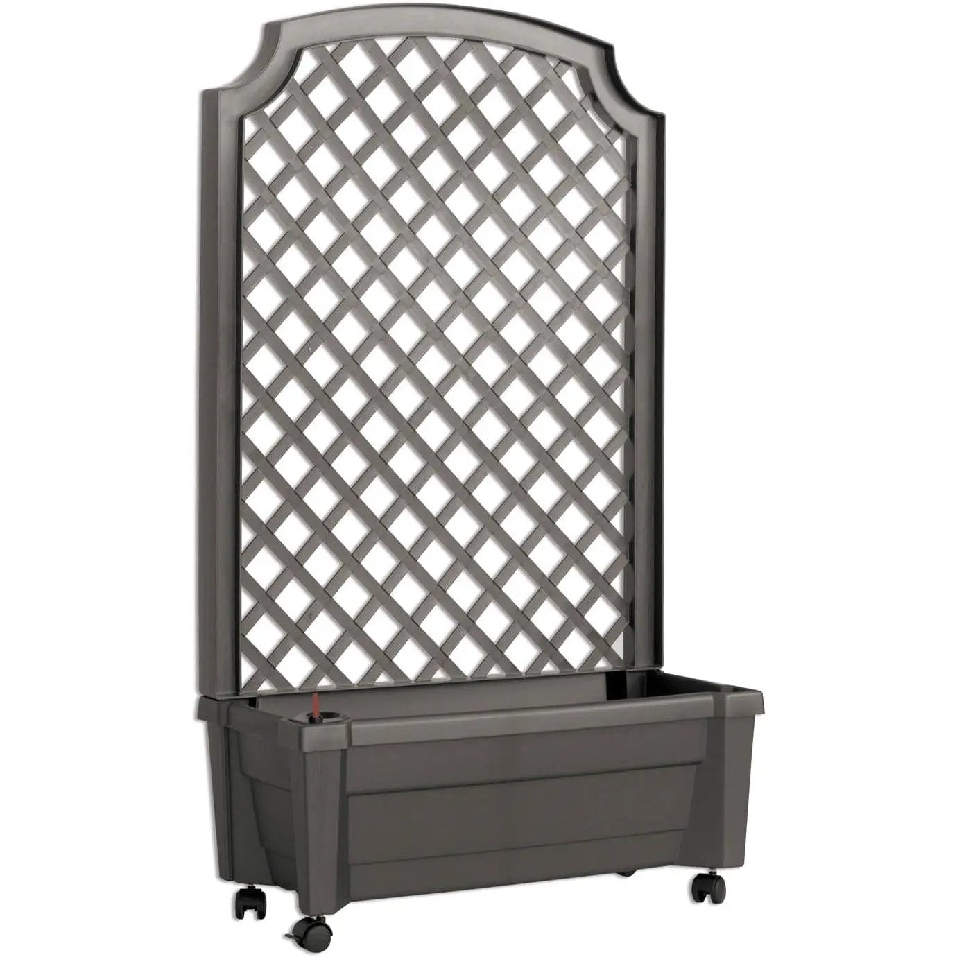 Outdoor Self-Watering Garden Planter with Trellis and Wheels in Grey Plastic by HomePacific