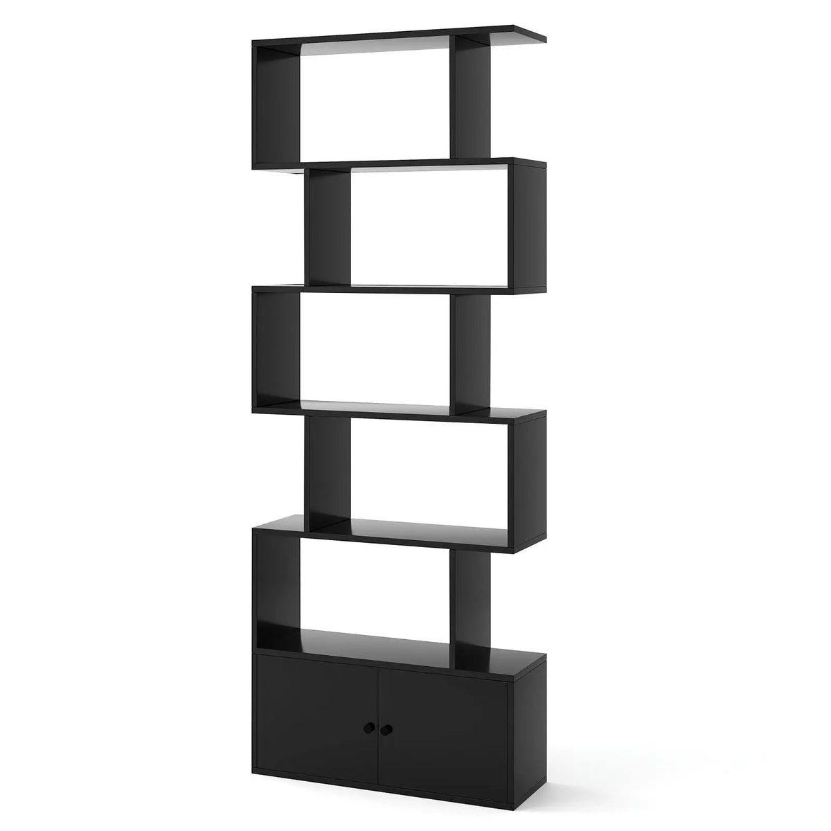 6-Tier S-Shaped Freestanding Bookshelf with Cabinet and Doors, photo 3 of 10