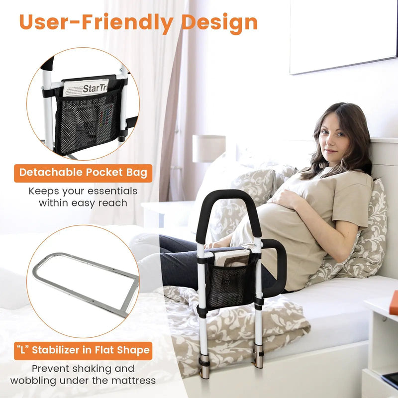 Safety Bed Assist Rail with Dual Handrail-White by DirectDeals