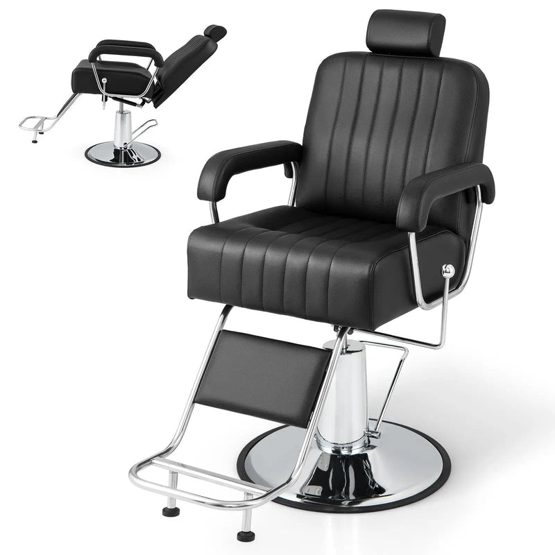 360 Degrees Swivel Salon Hydraulic Barber Chair with Adjustable Headrest and Reclining Backrest-Black by DirectDeals