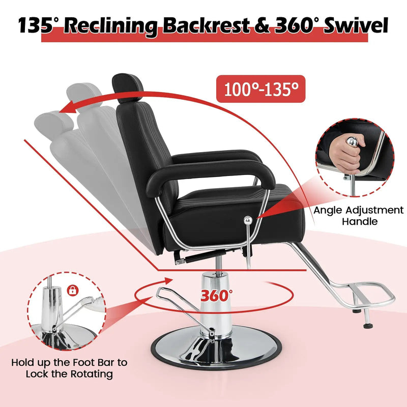 360 Degrees Swivel Salon Hydraulic Barber Chair with Adjustable Headrest and Reclining Backrest-Black by DirectDeals