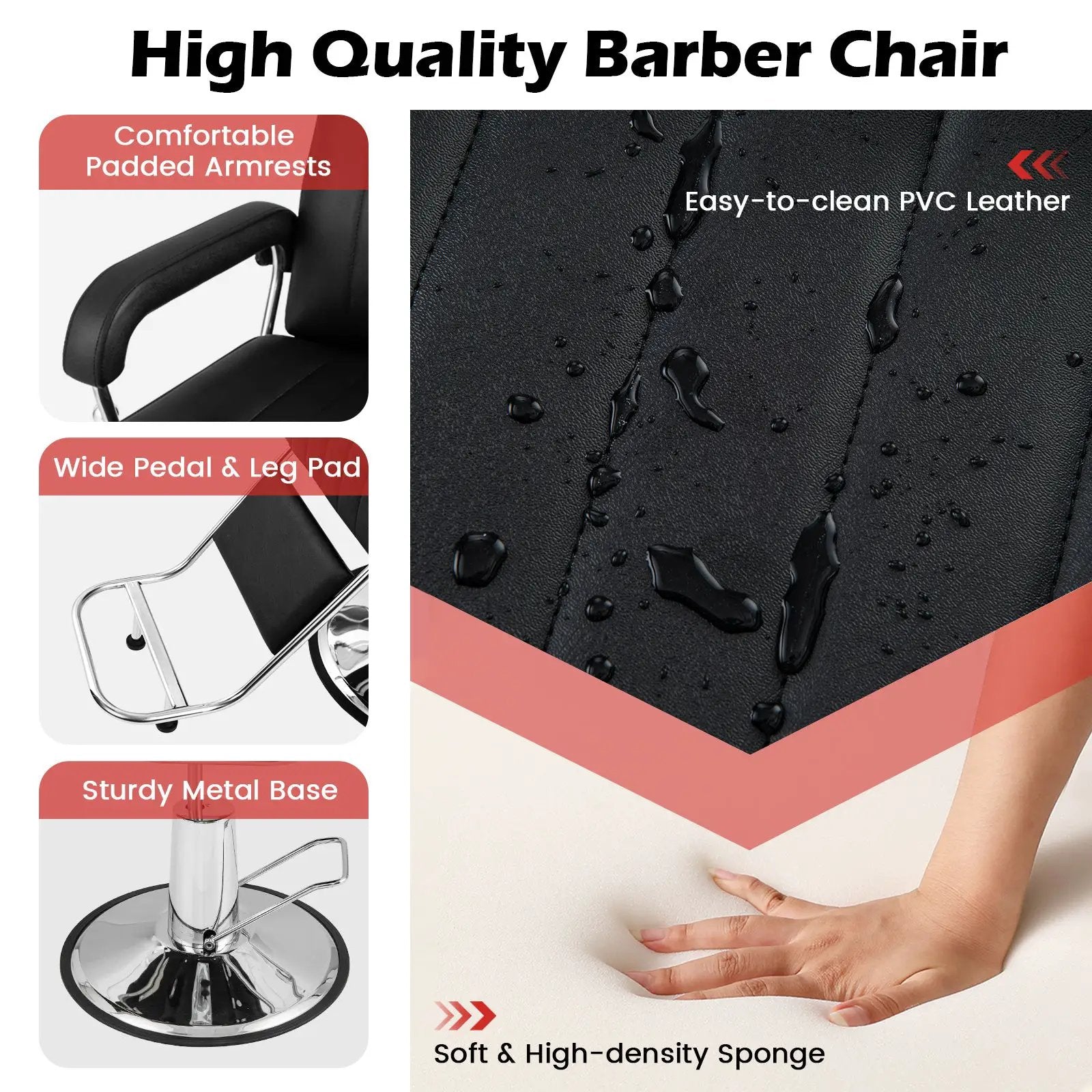 360 Degrees Swivel Salon Hydraulic Barber Chair with Adjustable Headrest and Reclining Backrest-Black by DirectDeals