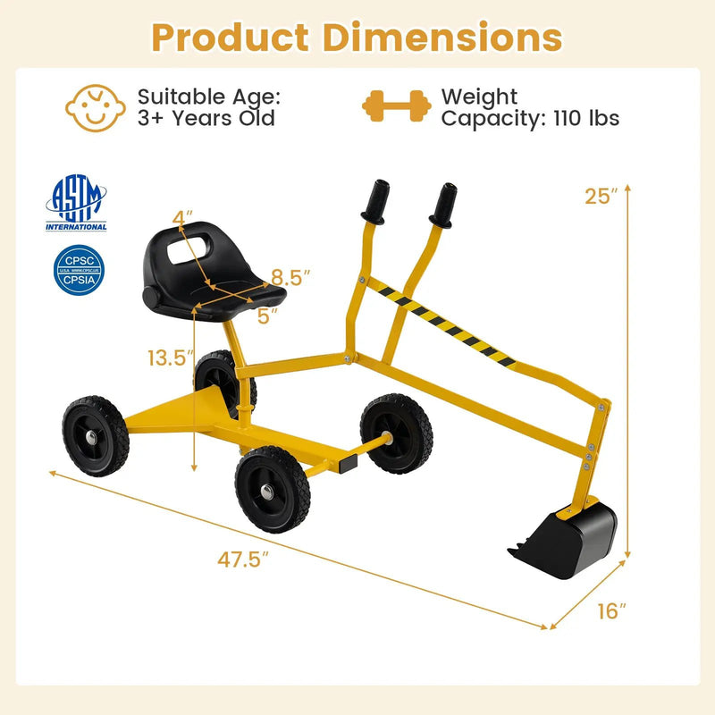 Sand Digger for Kids Sandbox Toy Digger with 2-Handed Controls and Flexible Shovel-Yellow by DirectDeals