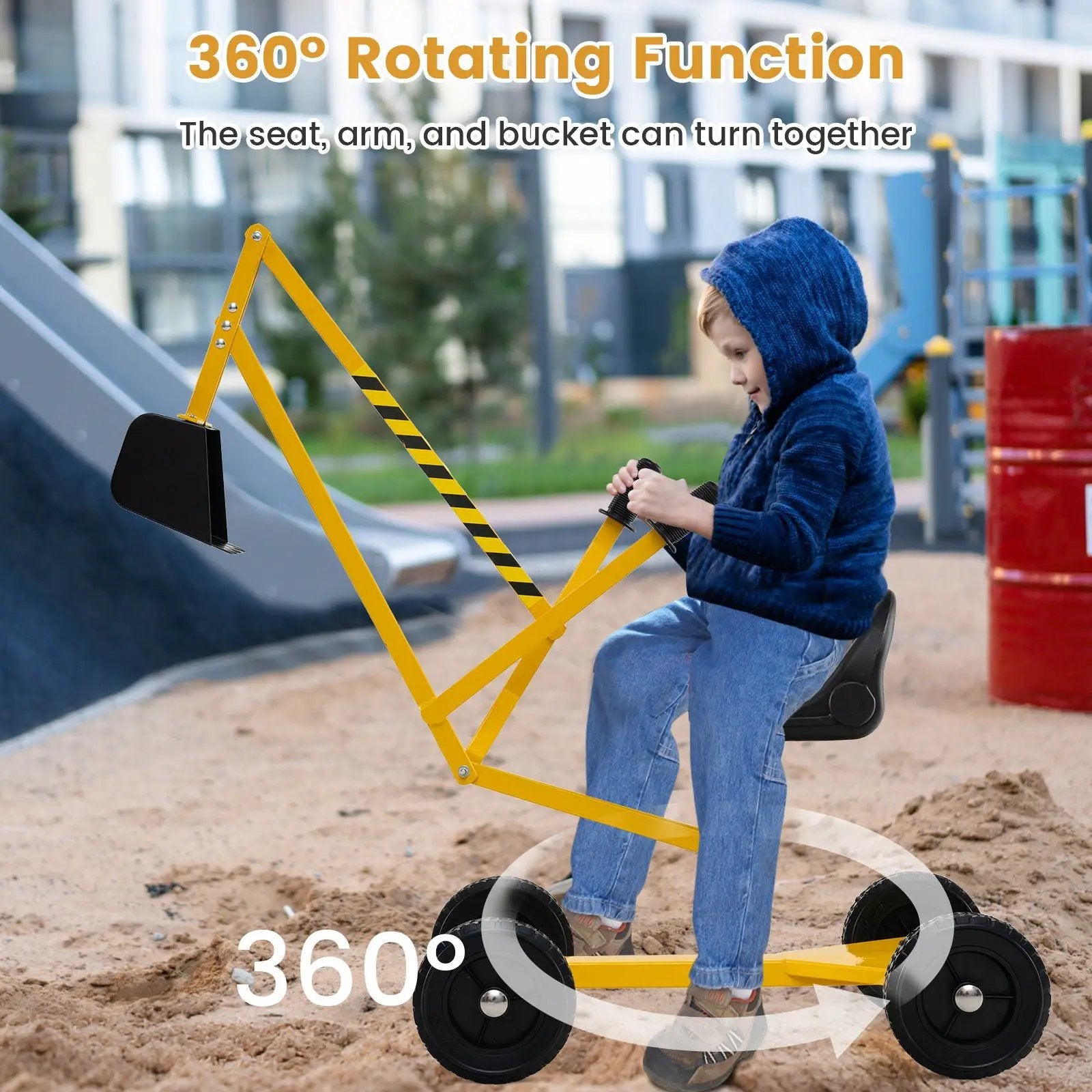 Sand Digger for Kids Sandbox Toy Digger with 2-Handed Controls and Flexible Shovel-Yellow by DirectDeals