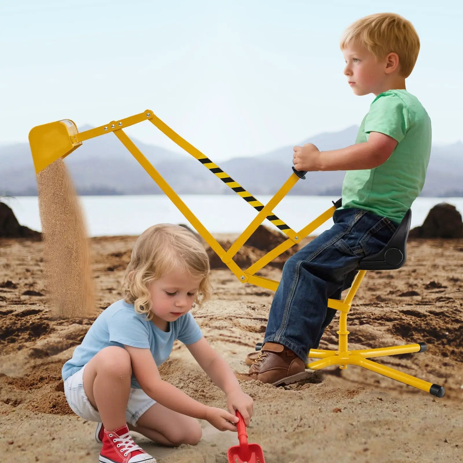 Sand Digger with 2-Handed Controls and Flexible Shovel for 3+ Years Old Kids-Yellow by DirectDeals