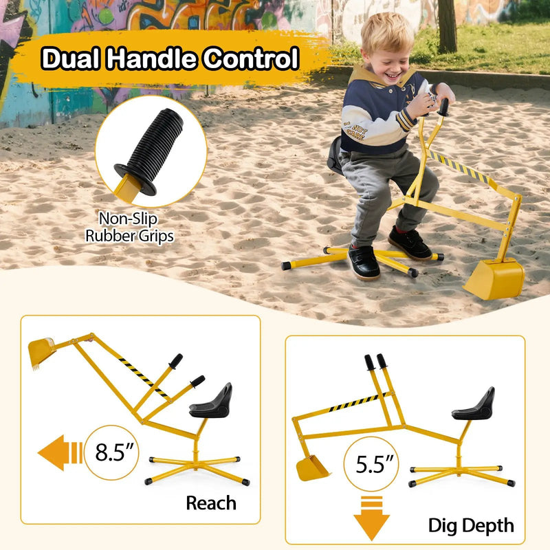 Sand Digger with 2-Handed Controls and Flexible Shovel for 3+ Years Old Kids-Yellow by DirectDeals