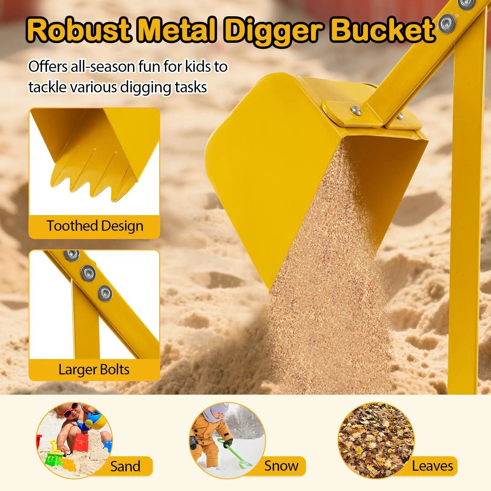 Sand Digger with 2-Handed Controls and Flexible Shovel for 3+ Years Old Kids-Yellow by DirectDeals