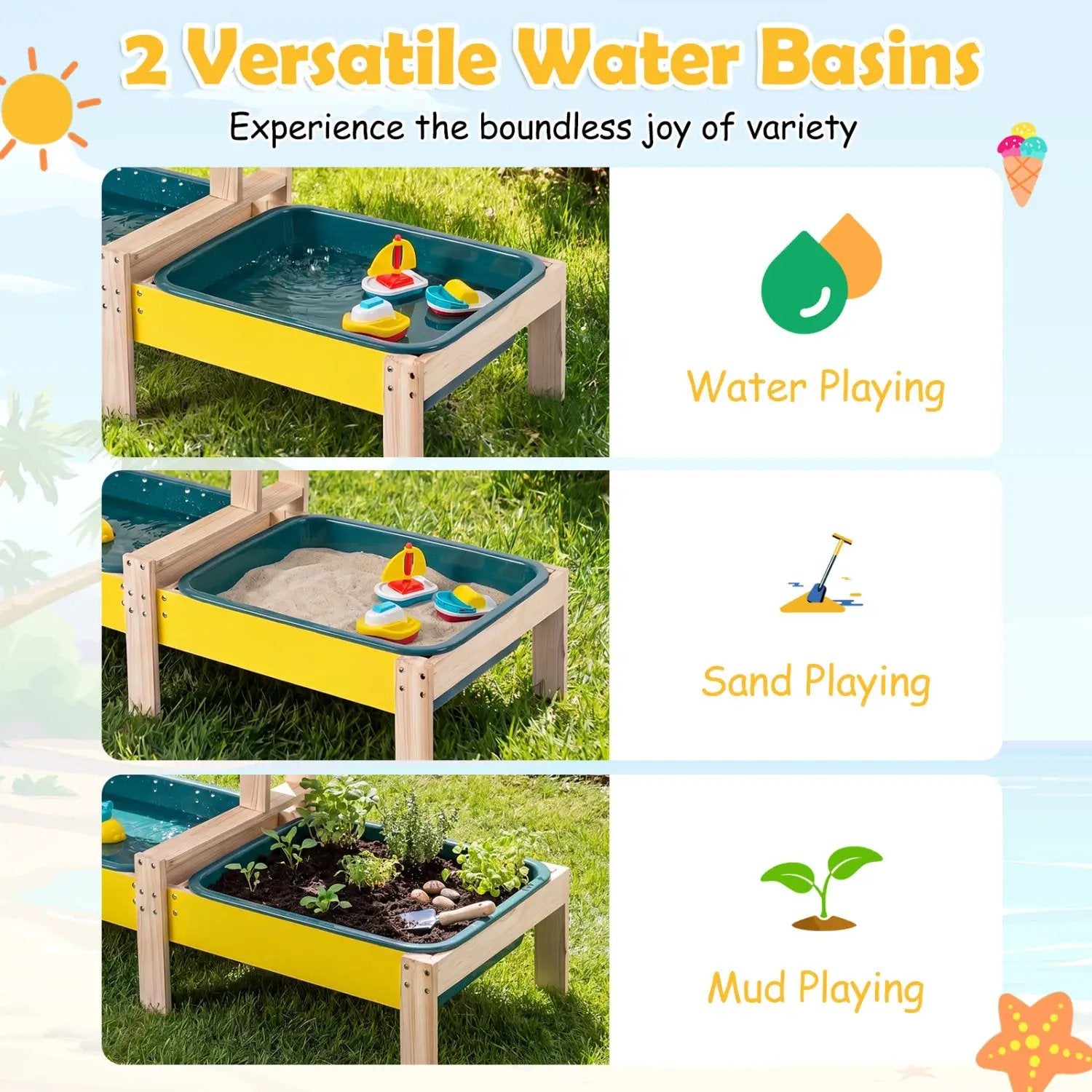 Sand and Water Table for Toddlers with 2 Basins by DirectDeals